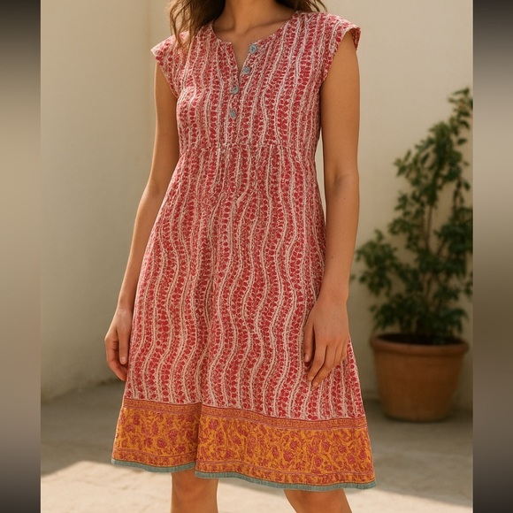 Anoukhi Dresses & Skirts - NWOT Anoukhi Hand-Blick Print 100% Cotton Boho Sleeveless Dress Size XS/S